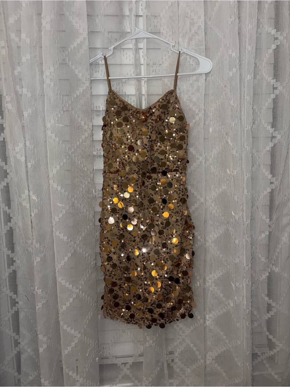 Gold Sequin Spaghetti Strap Dress
